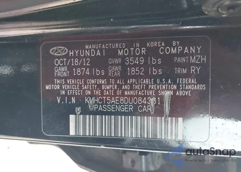 2013 Hyundai Accent Gs from USA, damaged, VIN KMHCT5AE8DU084381